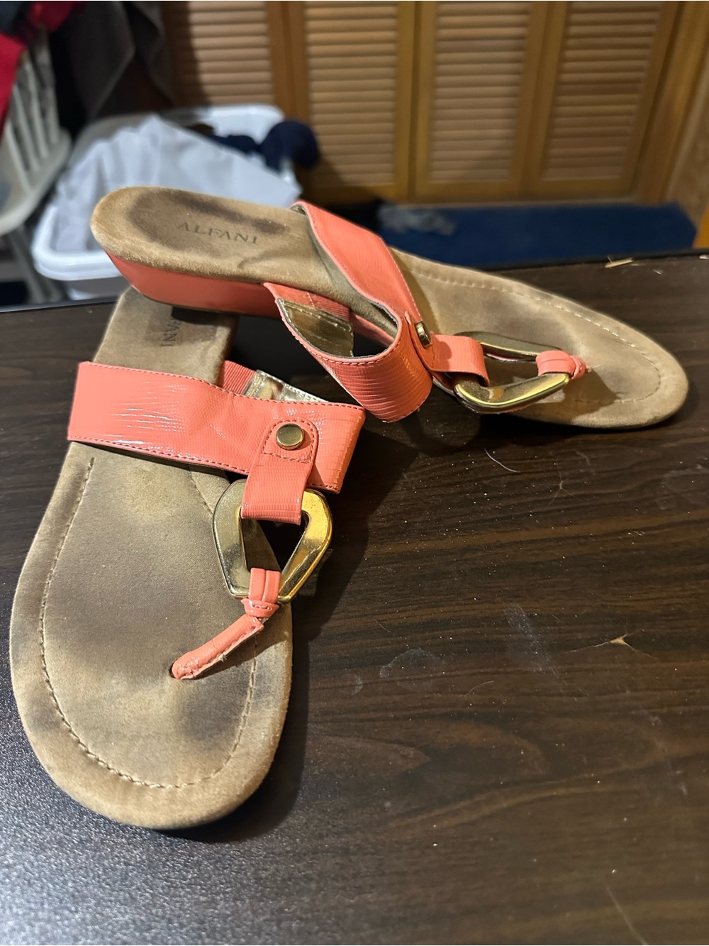 Alfani Coral Wedge Thong Sandals with Gold Hardware
